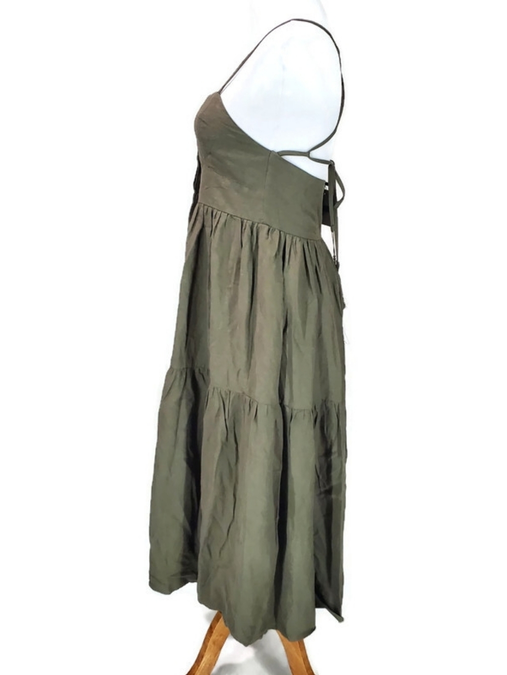 NEW THE SHIRT Rochelle Behrens Tuckernuck Leora Dress in Olive Midi Ramie Beach - Picture 8 of 16